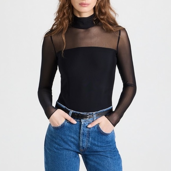 Commando Chic Mesh Mockneck Long Sleeve Bodysuit Black